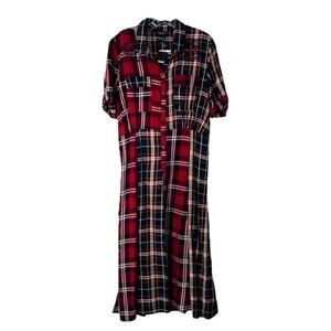 NEW Desigual red blue black white plaid floral embroidered maxi dress grunge 8